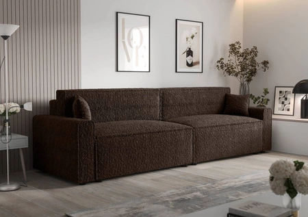 Kanapa rozkładana Brandon XL Bis brązowa nowoczesny design tkanina o charakterystycznej pętelkowej powierzchni pojemnik na pościel