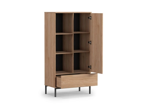 Regał Tutti 70 cm czarny minimalistyczny design prosta forma mebla wsparta na metalowej podstawie pojemna szuflada push to open