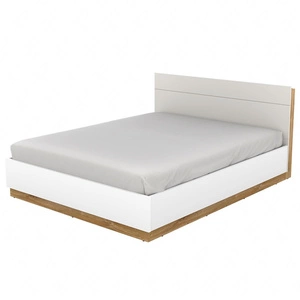 Łóżko Dentro 160x200 cm biały / dąb stirling wygodne łóżko do sypialni z pojemnikiem wysoki zagłówek z oświetleniem ledowym