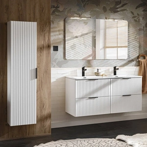 Zestaw mebli łazienkowych Adeel biały nowoczesne meble do łazienki z ryflowanymi frontami wysoka odporność na działanie wilgoci