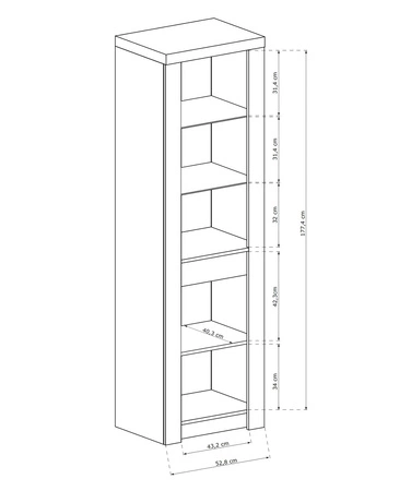 Witryna Indiana 56 cm kraft biały stylowa witryna do salonu elementy z bezpiecznego szkła ozdobna deska na froncie witryny oświetlona LED