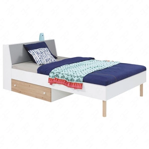 Łóżko z szufladą Beja 90x200 cm biały / dąb artisan / szary idealne do pokoju dziecka oraz pokoju młodzieżowego schowek w zagłówku