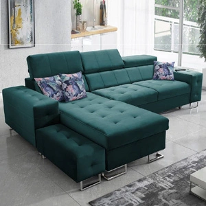 Narożnik z funkcją spania Hampton morski lewostronny stylowe pikowania na siedzisku miękka tkanina obiciowa narożnik z dostawką