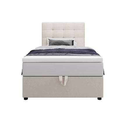 Łóżko kontynentalne Kingston 100x200 beżowe w nowoczesnym skandynawskim stylu z tapicerowanym zagłówkiem z kryształkami łóżko z pojemnikiem