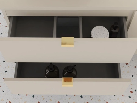 Szafka pod umywalkę Dalia 60 cm beżowa elegancka szafka z szufladami w stylu minimalistycznym możliwość wyboru koloru uchwytów