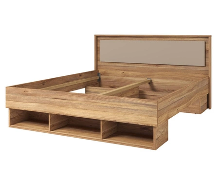 Łóżko Impressio 180x200 cm dąb mauvella / ciemny beżowy nowoczesny styl idealne łóżko z wysokim zagłówkiem do sypialni