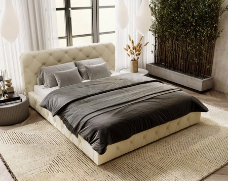 Łóżko tapicerowane Cloud 180x200 beżowe stylowe łóżko z pojemnikiem na pościel wygodny zagłówek zachwyca eleganckim designem