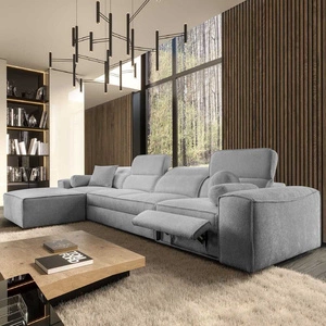 Narożnik z funkcją spania Viano XII Lux jasny szary lewostronny designerski narożnik do salonu z komfortowym wysuwanym podnóżkiem