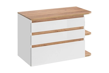 Szafka pod umywalkę nablatową Platinum 94 cm biały połysk / dąb craft złoty wysokiej jakości szafka łazienkowa z szufladami