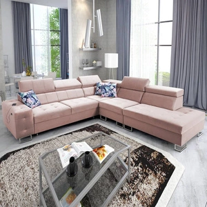 Narożnik z funkcją spania Hampton IX kwarcowy róż prawostronny stylowy i nowoczesny design narożnika idealny mebel do każdej aranżacji