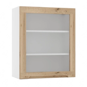 Szafka kuchenna wisząca Zova WS60 biały / dąb halifax szafka do kuchni z przeszkleniem odporna na uszkodzenia frezowany uchwyt