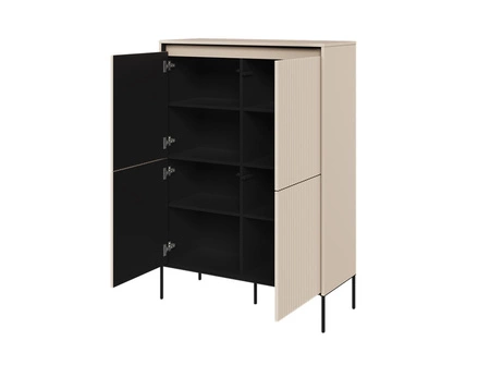 Komoda wysoka Trend 98 cm beżowa elegancka i stylowa komoda o wyjątkowym charakterze ryflowane fronty z oświetleniem LED