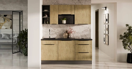 Zestaw mebli kuchennych Corsico 180 cm eleganckie szafki kuchenne o modnej i naturalnej kolorystyce idealny zestaw do małej kuchni