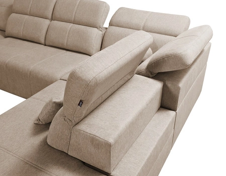 Narożnik z funkcją spania Tesalia V brązowy lewostronny komfortowy narożnik z szufladą oraz funkcją przesuwanego oparcia