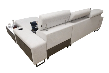 Narożnik z funkcją spania Flavio szary prawostronny komfortowy elegancki narożnik z dostawką otwierany barek w boczku mebla