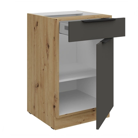 Szafka kuchenna stojąca z szufladą i półką Aversa Ar 50 D 1F 1S BB fronty szafki kuchennej wykończone w technologii anti fingerprint