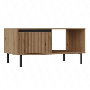 Stolik kawowy Osaka dąb evoke / czarny z szufladami elegancka konstrukcja wzmocniona metalowymi nogami w czarnym kolorze gustowny ryflowany front