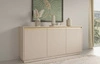 Komoda Imperial 154 cm beżowa nowoczesny design elegancka komoda z frezowanymi frontami i uchwytami w kolorze szczotkowanego złota