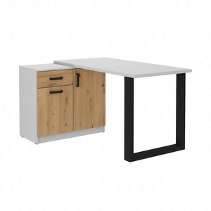 Biurko narożne Makana jasny szary / dąb artisan komoda z szufladą i półkami stylowy i funkcjonalny mebel z blatem 28mm