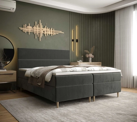 Łóżko kontynentalne Bing 140x200 grafitowy w nowoczesnym skandynawskim stylu z charakterystycznym wezgłowiem
