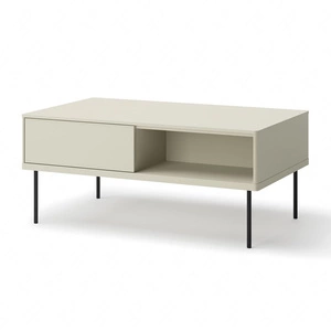 Stolik kawowy Epiro beżowy stylowy design stolik z szufladami osadzony na stabilnej metalowej podstawie praktyczna konstrukcja