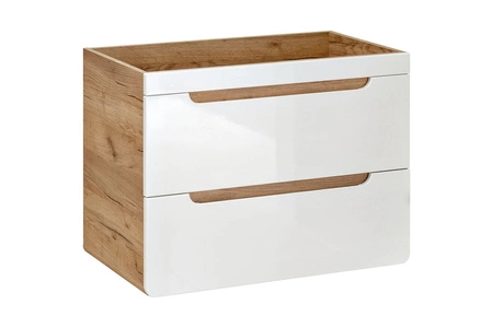 Szafka pod umywalkę Aruba 60 cm dąb craft złoty / biały połysk starannie wykonana szafka z szufladami odporna na wilgoć owalny kształt