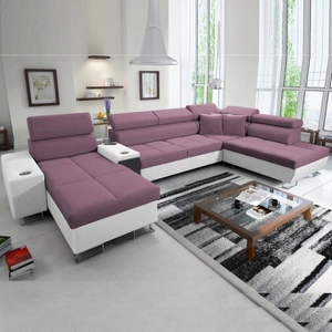 Narożnik z funkcją spania Dafni V wrzosowy / biały lewostronny velvet wygodny i komfortowy narożnik z regulowanymi zagłówkami