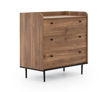 Komoda z szufladami Apallo 90 cm dąb brandy castello oryginalny design wysokie ranty blatu bryła osadzona na metalowych nogach