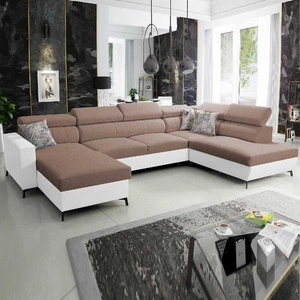 Narożnik z funkcją spania Savona VI jasny brąz / biały lewostronny komfortowy narożnik do salonu z dwoma pojemnikami na pościel
