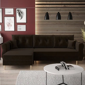 Narożnik z funkcją spania Wilkins brązowy lewostronny stylowy i nowoczesny design wpisujący się w każdą aranżację
