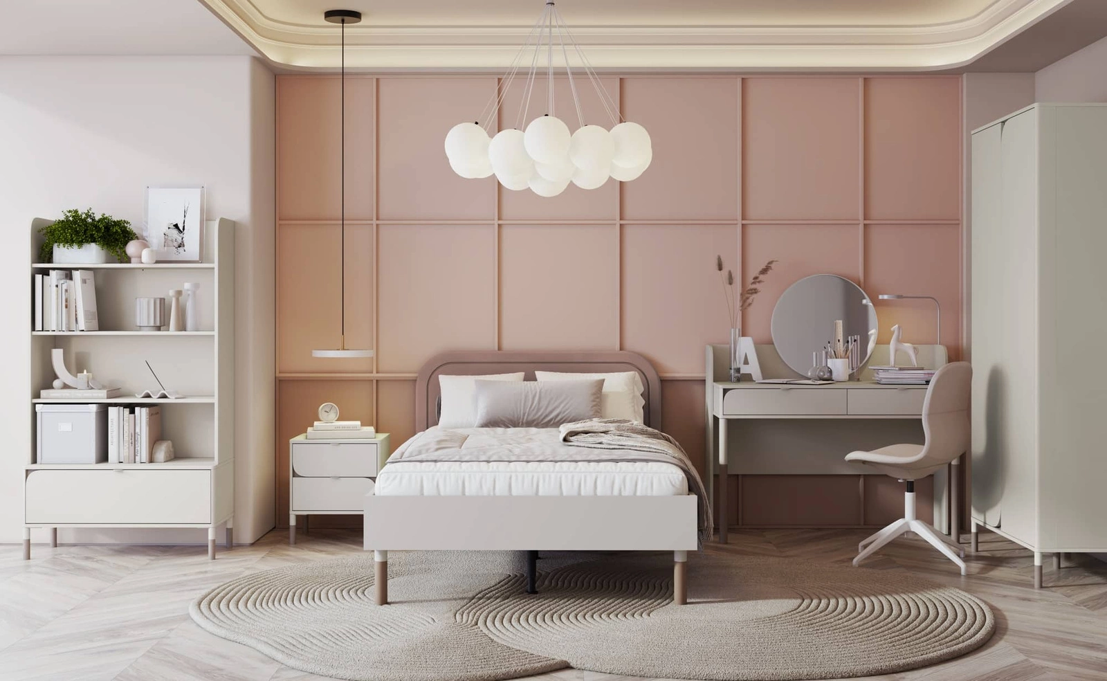 Zestaw mebli do pokoju młodzieżowego Harmony w kolorze beżowy / truflowy