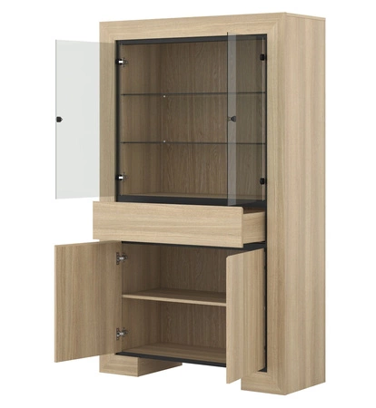 Zestaw mebli Cuba dąb samdal elegancka stylistyka mebli wzbogacona o stylowe czarne dodatki idealna meblościanka do pokoju dziennego