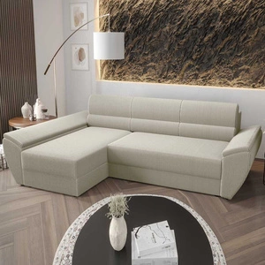 Narożnik z funkcją spania Fogu III kość słoniowa lewostronny stylowy narożnik z podłokietnikami pojemnik na pościel sztruksowa tkanina