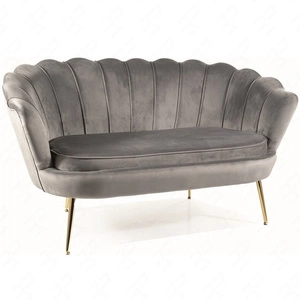 Sofa Camellia szara prosta i stylowa sofa wpisująca się w każdą aranżację sofa muszelka ze złotymi nogami