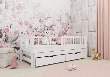 Łóżko dziecięce Simba 80x190 cm białe łóżko 2 osobowe wysuwane do pokoju dziecka solidna konstrukcja łóżko dziecięce wykonane z litego drewna sosnowego