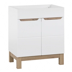 Szafka pod umywalkę Bali 60 cm biały połysk / dąb wotan wysokiej jakości szafka łazienkowa z półką stylowe frezowane uchwyty