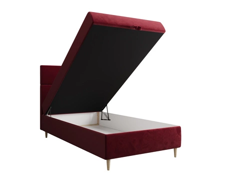 Łóżko kontynentalne Bing 90x200 bordowe w nowoczesnym skandynawskim stylu z tapicerowanym zagłówkiem łóżko z pojemnikiem
