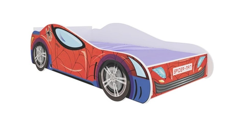 Łóżko Spider 80x160 cm designerskie łóżko z materacem w kształcie samochodu z ozdobnym nadrukiem wykonane z solidnych materiałów