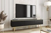 Szafka RTV Luxury 175 cm czarna elegancki design korpus zwieńczony złotą listwą szafka wsparta na złotych metalowych nogach