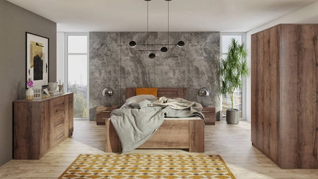 Łóżko Rico 160x200 cm z pojemnikiem na pościel dąb monastery idealne łóżko do sypialni obrzeża wykończone okleiną ABS ponadczasowy design