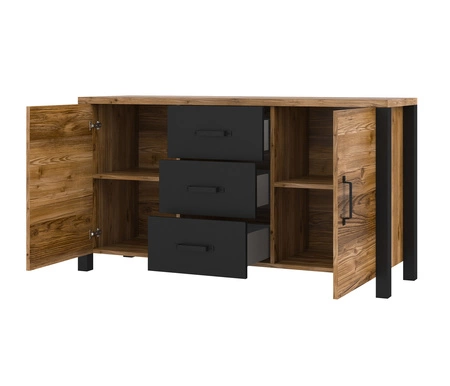 Komoda z szufladami Olin 147 cm appenzeller / czarny stylowy design komody w stylu industrialnym czarne uchwyty