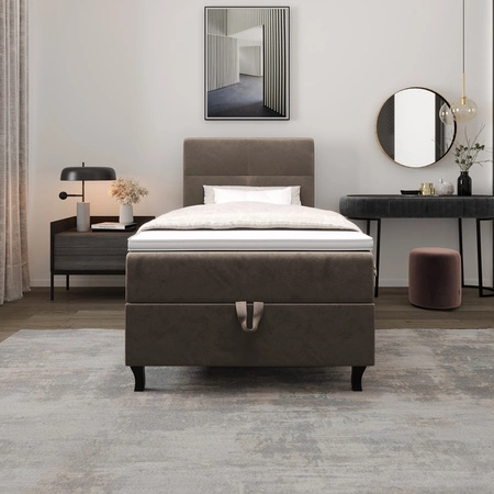 Łóżko kontynentalne Melba 90x200 jasny brąz w nowoczesnym skandynawskim stylu z tapicerowanym zagłówkiem łóżko z pojemnikiem