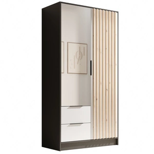 Szafa z lustrem Neri 102 cm czarny / biały stylowe lamele zdobiące drzwi szafy pojemne szuflady uchwyty krawędziowe