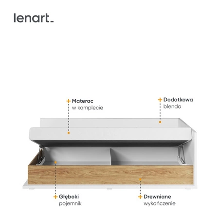 Łóżko Simi 90x200 cm biały / hikora naturalna prawostronne wygodne łóżko w stylu nowoczesnym tapczan z pojemnikiem na pościel