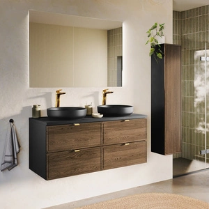 Zestaw mebli łazienkowych Talia czarny / dąb casella eleganckie szafki w stylu klasycznym subtelne frezowane ramki na frontach