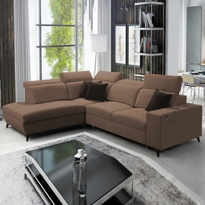 Narożnik z funkcją spania Kelly Sleek VII jasny brąz lewostronny pleciony komfortowy i funkcjonalny narożnik rozkładany do salonu