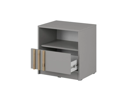 Szafka nocna z szufladą Aspen szara / lamele w kolorze dąb artisan stylowa szafka nocna stanowi idealny dodatek do sypialni