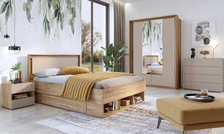 Szafa przesuwna Impressio 159 cm dąb mauvella / ciemny beżowy pojemna szafa z lustrem świetnie sprawdzi się w pomieszczeniach o każdej wielkości