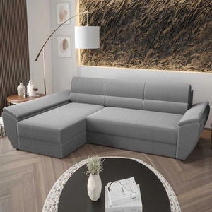 Narożnik z funkcją spania Fogu III szary popiel lewostronny stylowy narożnik z podłokietnikami pojemnik na pościel sztruksowa tkanina