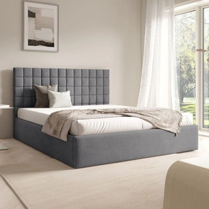 Łóżko tapicerowane Graso 140x200 ciemny szary nowoczesne i eleganckie łóżko gustowny symetryczny wzór na wezgłowiu pojemnik na pościel